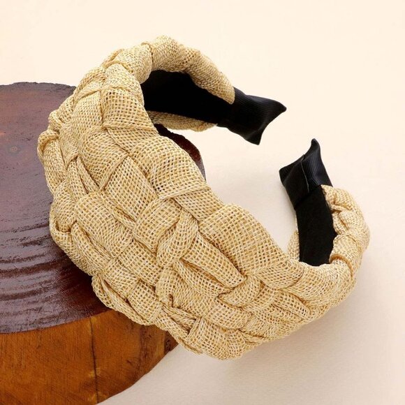86. Cream Tan Woven Braided Fabric Headband